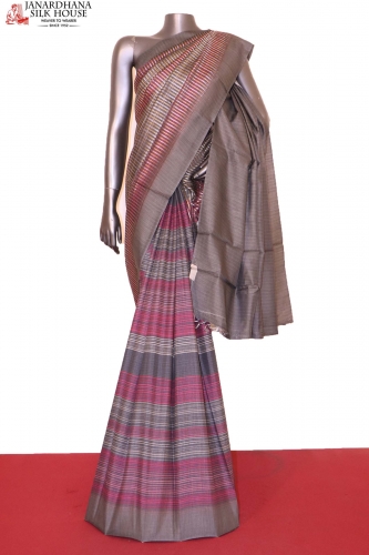 Handloom Printed Tussar Silk Saree